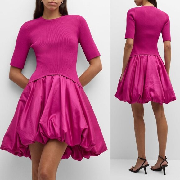 Jonathan‎ Simkhai Kenny Magenta Pink Bubble Hem Knit Taffeta Mini Dress Size M - Picture 1 of 12